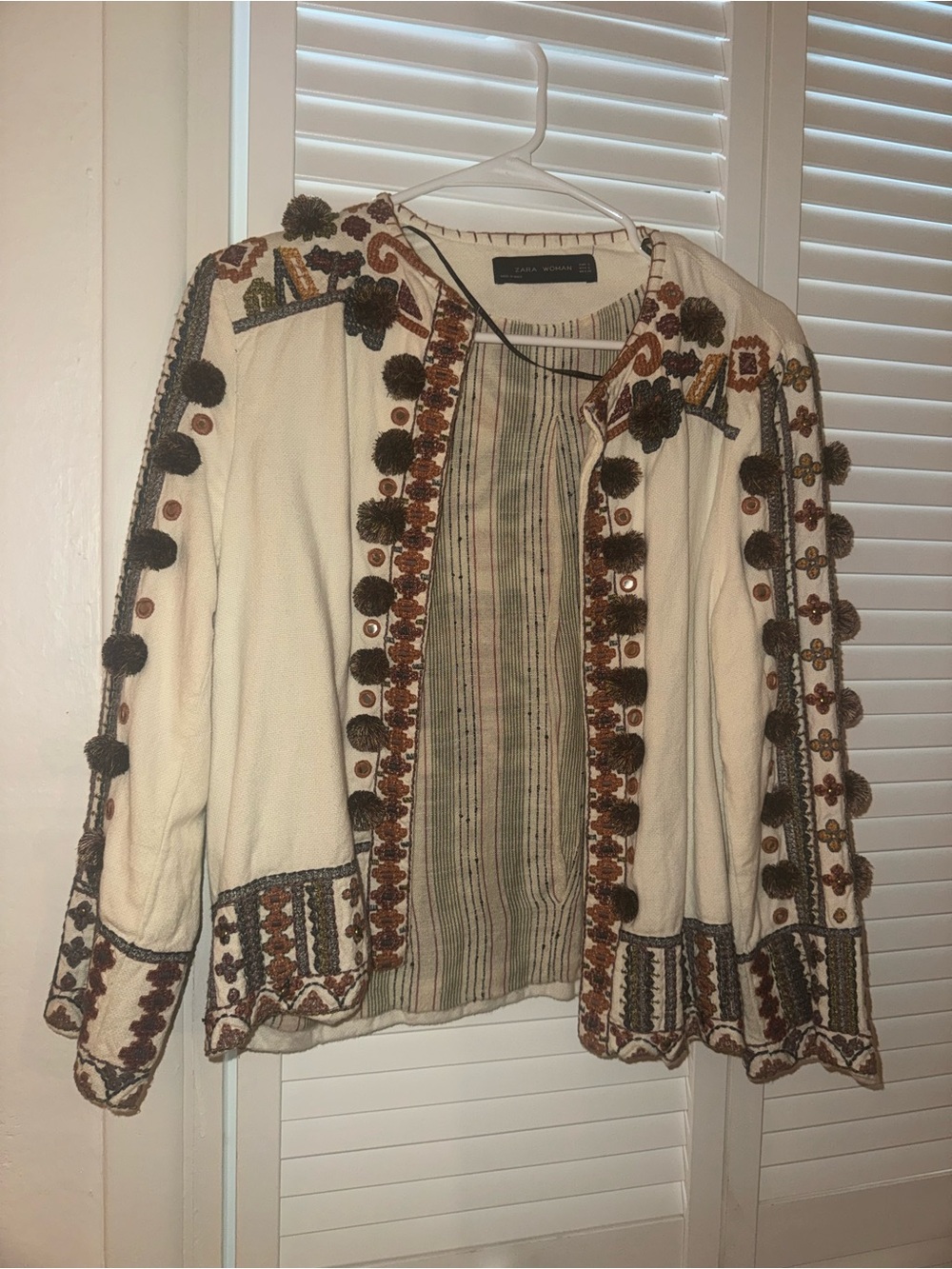 ZARA Embroidered Boho Women's Jacket - Cream size S